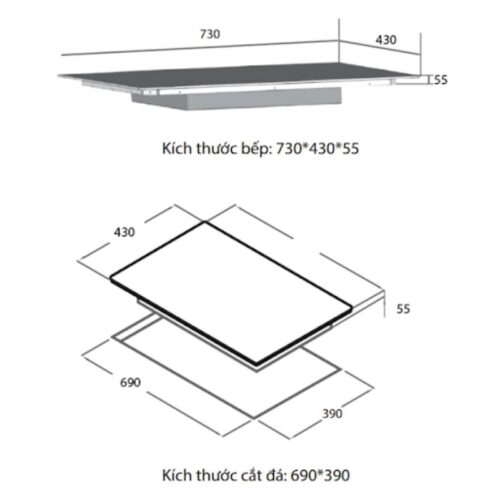 Kích thước bếp từ đôi Spelier STL 250C lắp âm
