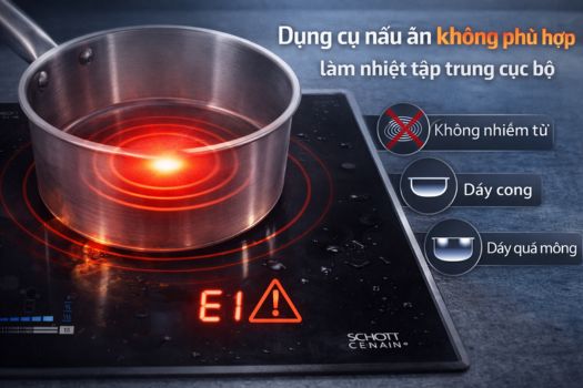 Dụng cụ nấu ăn không phù hợp làm nhiệt tập trung cục bộ