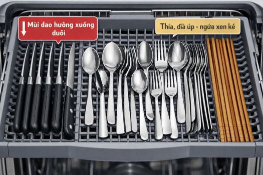 Bước 3_ Sắp xếp dao kéo vào khay riêng ở giàn trên cùng