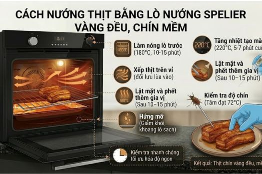 Cách nướng thịt bằng lò nướng Spelier vàng đều, chín mềm