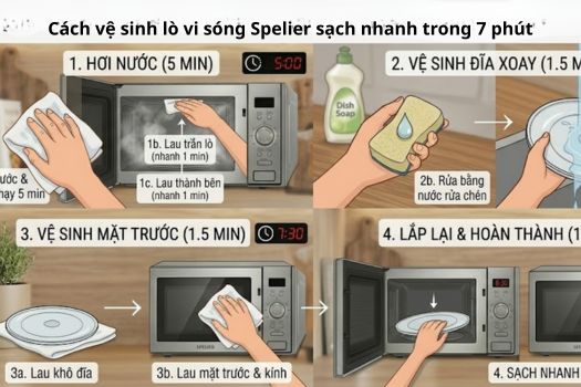 Cách vệ sinh lò vi sóng Spelier sạch nhanh trong 7 phút