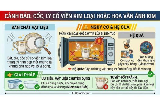 Cốc, ly có viền kim loại hoặc hoa văn ánh kim